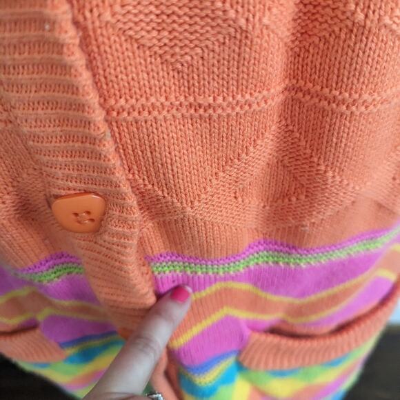 Women's Vintage IB Diffusion Rainbow Cardigan Medium Oversized Mainly Coral - Picture 7 of 7